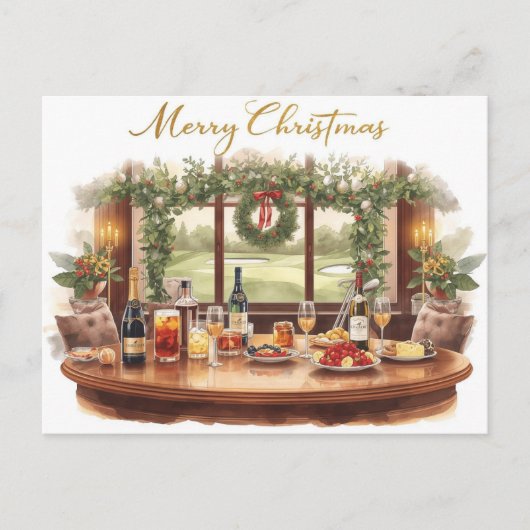 Golf Merry Christmas from Golf Course Clubhouse シーズンポストカード (正面)