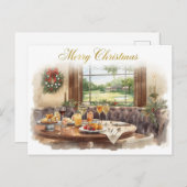 Golf Merry Christmas from Golf Course Clubhouse シーズンポストカード (正面/裏面)
