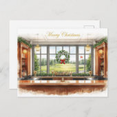 Golf Merry Christmas from Golf Course Clubhouse シーズンポストカード (正面/裏面)