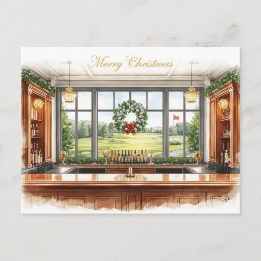 Golf Merry Christmas from Golf Course Clubhouse シーズンポストカード (正面)