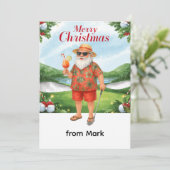Golf Merry Christmas Santa Golfer Beach themed シーズンカード (スタンド正面)