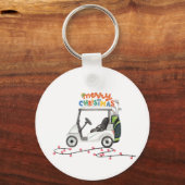Golf Merry Christmas with golf bag cart  キーホルダー (正面)