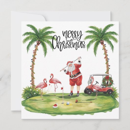 Golf Merry Christmas with Santa Claus and flamingo (正面)