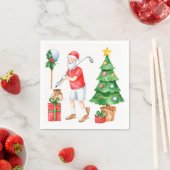 Golf Merry Christmas with Santa Claus Golfing スタンダードカクテルナプキン (インサイチュ)