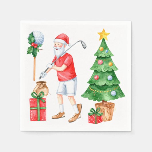 Golf Merry Christmas with Santa Claus Golfing スタンダードカクテルナプキン (正面)