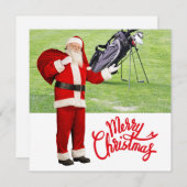 Golf Merry Christmas with Santa Claus on Green  シーズンカード (正面/裏面)
