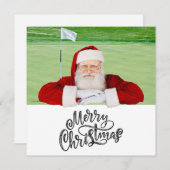 Golf Merry Christmas with Santa Claus on Green  シーズンカード (正面/裏面)