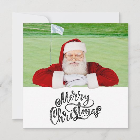 Golf Merry Christmas with Santa Claus on Green  シーズンカード (正面)