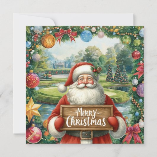 Golf Merry Christmas with Santa playing golfer (正面)