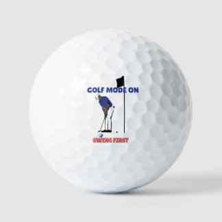Golf Mode ON: Swing First | Funny Golfer Graphic T ゴルフボール