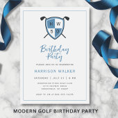 Golf Modern 50th Adult Birthday Party Stylish Blue 招待状