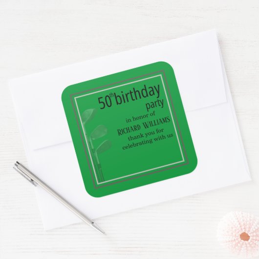 Golf Modern Corporate Green Black 50th Birthday スクエアシール (封筒)