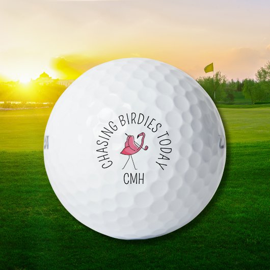 Golf Modern Monogram Chasing Birdies Flamingo Pink ゴルフボール