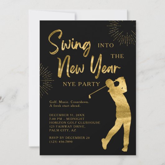 Golf New Years Eve Party Golf Theme Black and Gold (正面)