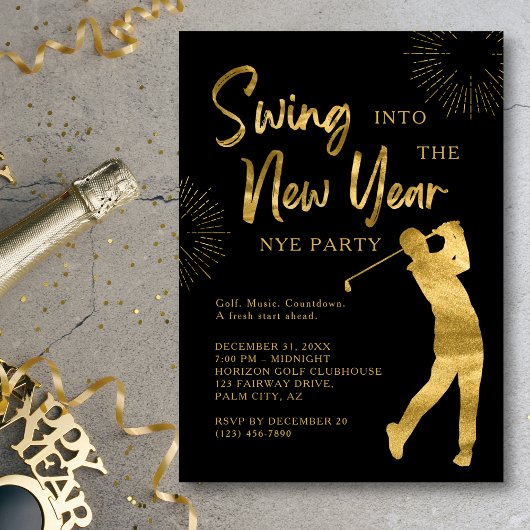 Golf New Years Eve Party Golf Theme Black and Gold