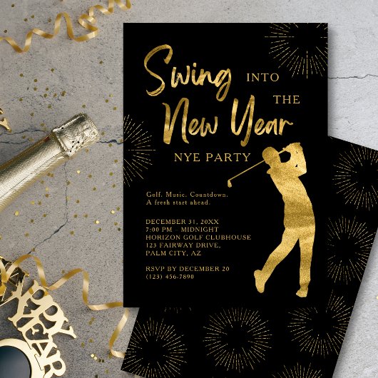 Golf New Years Eve Party Golf Theme Black and Gold