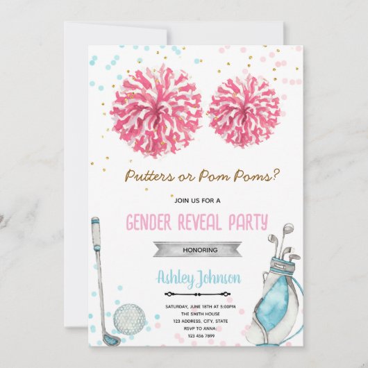 Golf or pom pom gender reveal invitation 招待状 (正面)