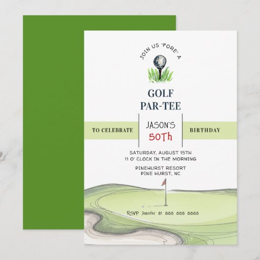 Golf PAR- TEE Birthday party 招待状 (正面/裏面)