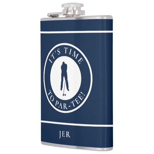 Golf Par-Tee Funny Golfer Monogram Black For Him フラスク (左)