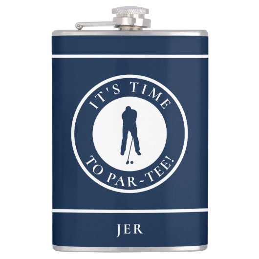 Golf Par-Tee Funny Golfer Monogram Black For Him フラスク (正面)