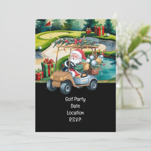 Golf Par tee Golfer Christmas Party with Santa  招待状 (スタンド正面)