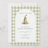 Golf Par-Tee Sage Green Gingham 1st Birthday 招待状 (正面)