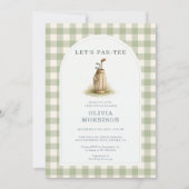 Golf Par-Tee Sage Green Gingham Baby Shower 招待状 (正面)