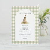 Golf Par-Tee Sage Green Gingham Baby Shower 招待状 (スタンド正面)