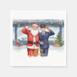 Golf Pilot & Santa celebrate Christmas in Airport スタンダードカクテルナプキン