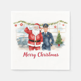 Golf Pilot & Santa celebrate Christmas in Airport スタンダードカクテルナプキン