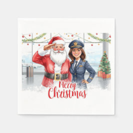 Golf Pilot & Santa celebrate Christmas in Airport スタンダードカクテルナプキン