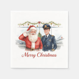 Golf Pilot & Santa celebrate Christmas in Airport スタンダードカクテルナプキン