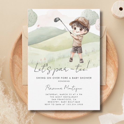 Golf Player Boy Lets Par-Tee Baby Shower 招待状