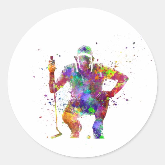 Golf player in watercolor ラウンドシール (正面)