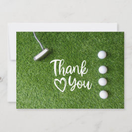 Golf putter  are on green grass Thank you サンキューカード