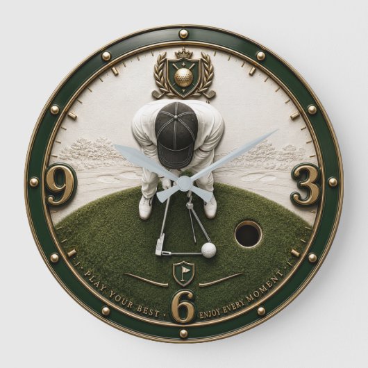 Golf Putting Golfer Gift ラージ壁時計 (正面)