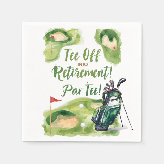 Golf retirement party with golf bag on green スタンダードカクテルナプキン (正面)