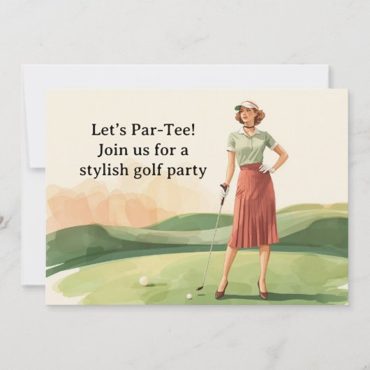 Golf  Retro Golf Chic: Woman Golfer at the Green 招待状 (正面)