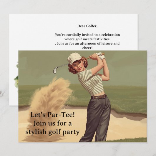 Golf  Retro Golf Chic: Woman Golfer at the Green 招待状 (正面/裏面)