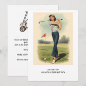 Golf  Retro Golf Chic: Woman Golfer at the Green 招待状 (正面/裏面)
