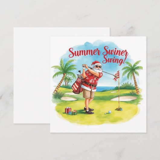 Golf Santa Christmas Summer time シーズンカード (正面/裏面)