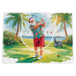 Golf Santa Claus is golfing by the beach ラージペーパーバッグ