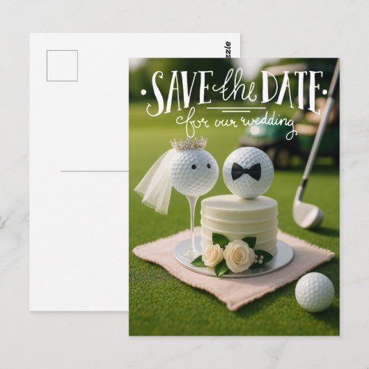 Golf save the date for our wedding with golf balls ポストカード (正面/裏面)