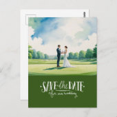 Golf save the date for wedding bride groom  ポストカード (正面/裏面)