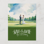 Golf save the date for wedding bride groom  ポストカード (正面)