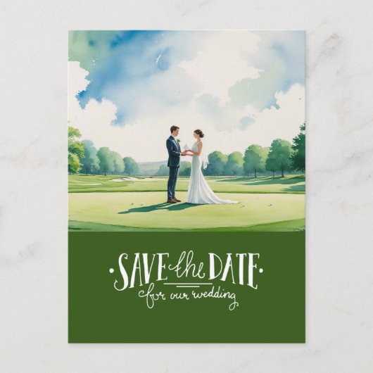 Golf save the date for wedding bride groom  ポストカード (正面)