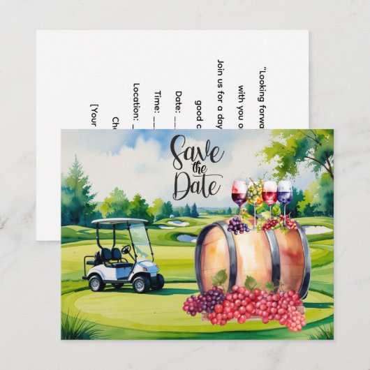 Golf Save the Date with golf balls on green grass 招待状 (正面/裏面)