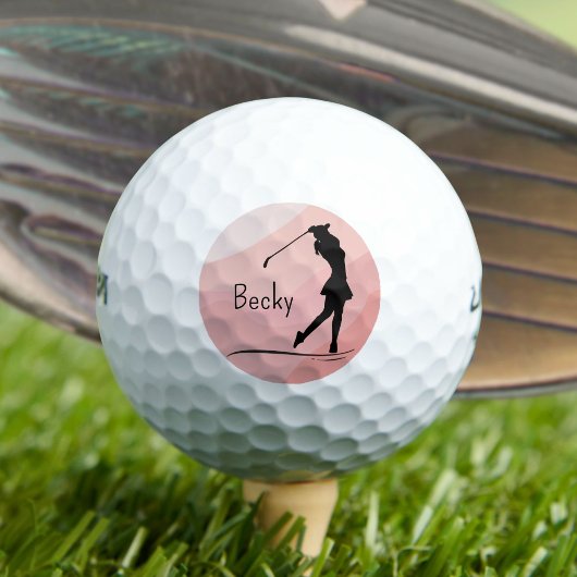 Golf Silhouette, Female, Name, On Red ゴルフボール