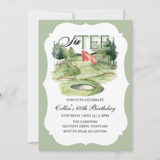 Golf SIX-TEE Birthday, 60, Golf Birthday,   招待状 (正面)