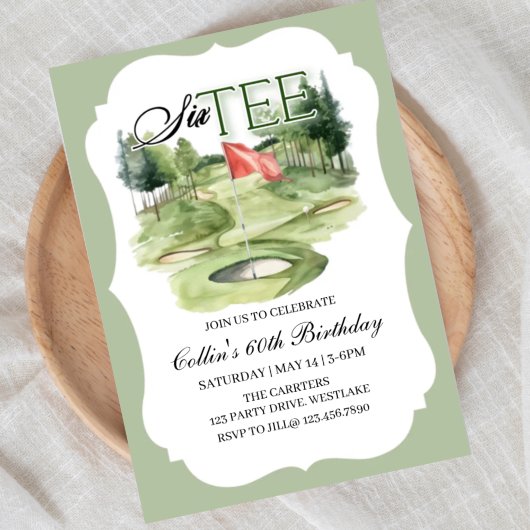 Golf SIX-TEE Birthday, 60, Golf Birthday,   招待状